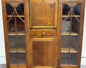 Antique Art Deco Oak Secretary Desk Bureau Bookcase Bar Scully