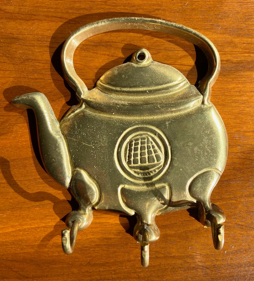 Vintage Brass Teapot Wall Hanger With Three Hooks Etsy