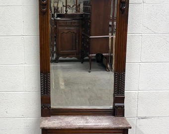 Antique Victorian Eastlake Hall or Entry Pier Mirror with Tennessee Red Marble