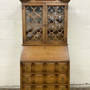 Vintage Jasper Style Drop Front Secretary Desk and Cabinet
