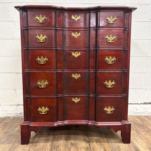 Vintage Chippendale Style Block Front Five Drawer Gentleman’s Chest of Drawers