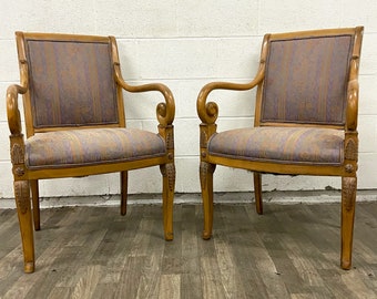 Vintage French Empire Style Upholstered Armchairs - Pair