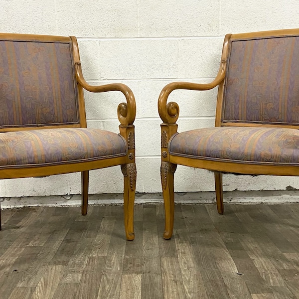 Vintage French Empire Style Upholstered Armchairs - Pair