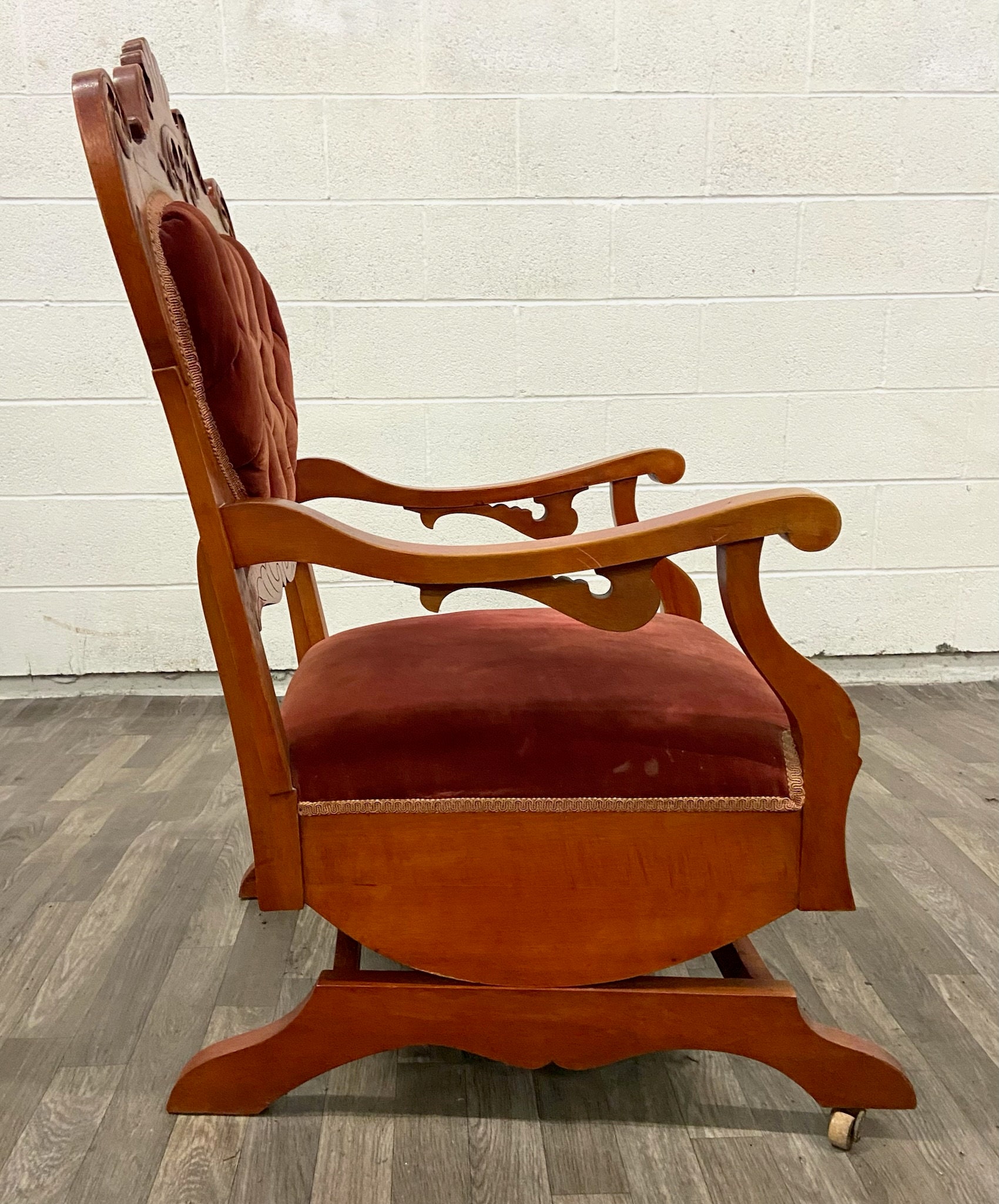 Vintage or Antique Victorian Eastlake Style Carved and Tufted