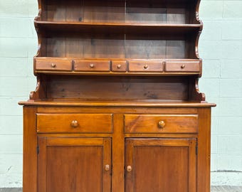 Antique American Country Stepback Hutch Welsh Cupboard