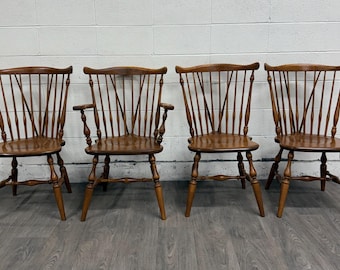 Vintage Ethan Allen Heirloom Maple Nutmeg Fiddleback Duxbury Dining Chairs