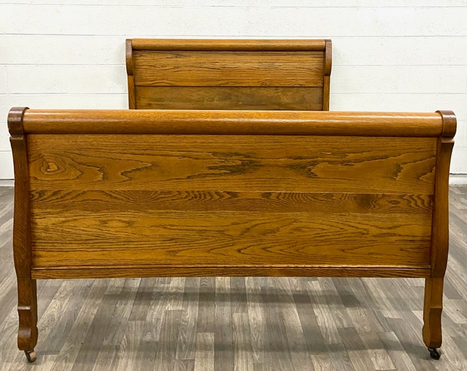 Vintage or Antique Full Size Tiger Oak Sleigh Bed Etsy