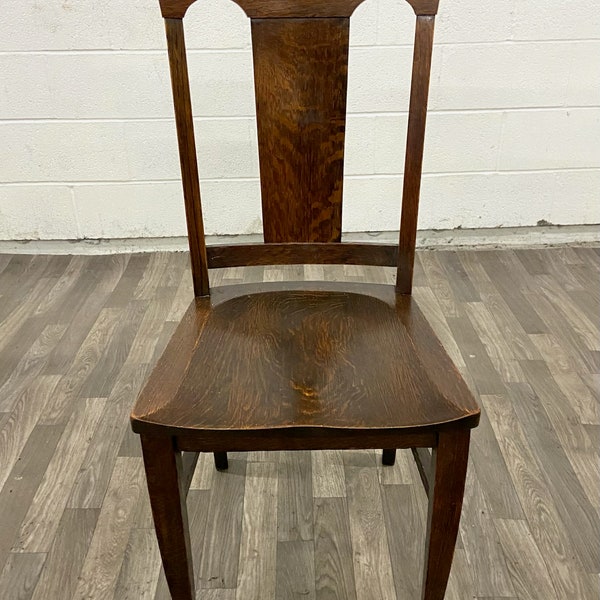 Antique Tiger Oak Arts & Crafts Style Dining Side Chair Occasional Chair