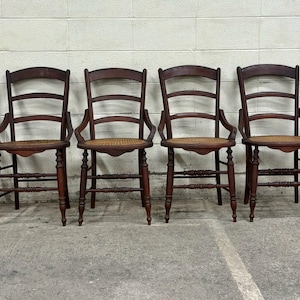 Victorian Mahogany Dining Chairs: Cane Seat Ladder Back, Set of 6