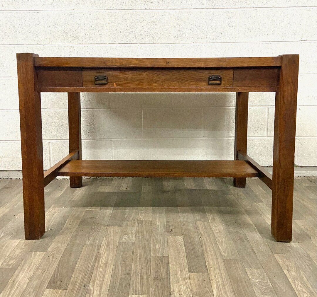 Antique Stickley Style Mission Oak Arts and Crafts Style Quarter Sawn Desk or Library Table Etsy Denmark