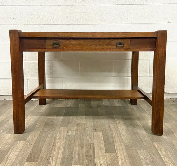Antique Stickley Style Mission Oak Arts and Crafts Style Quarter Sawn Desk or Library Table Etsy Denmark