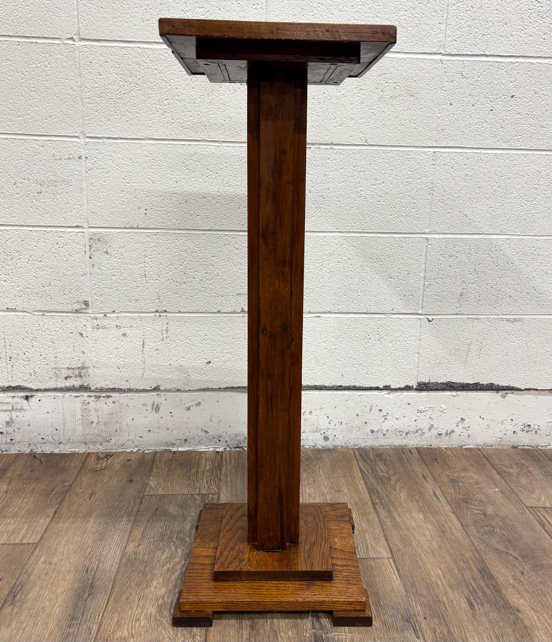 Antique Mission Arts and Crafts Oak Pedestal Plant Stand Statue