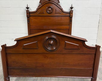 Antique Full Size Victorian Carved Walnut Bed