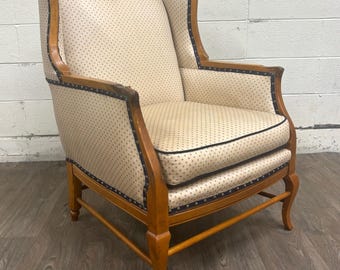 Vintage Country French Fruitwood Upholstered Wingback Chair