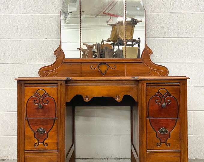 Antique Art Nouveau Art Deco Style Vanity With Tripanel Mirror Etsy