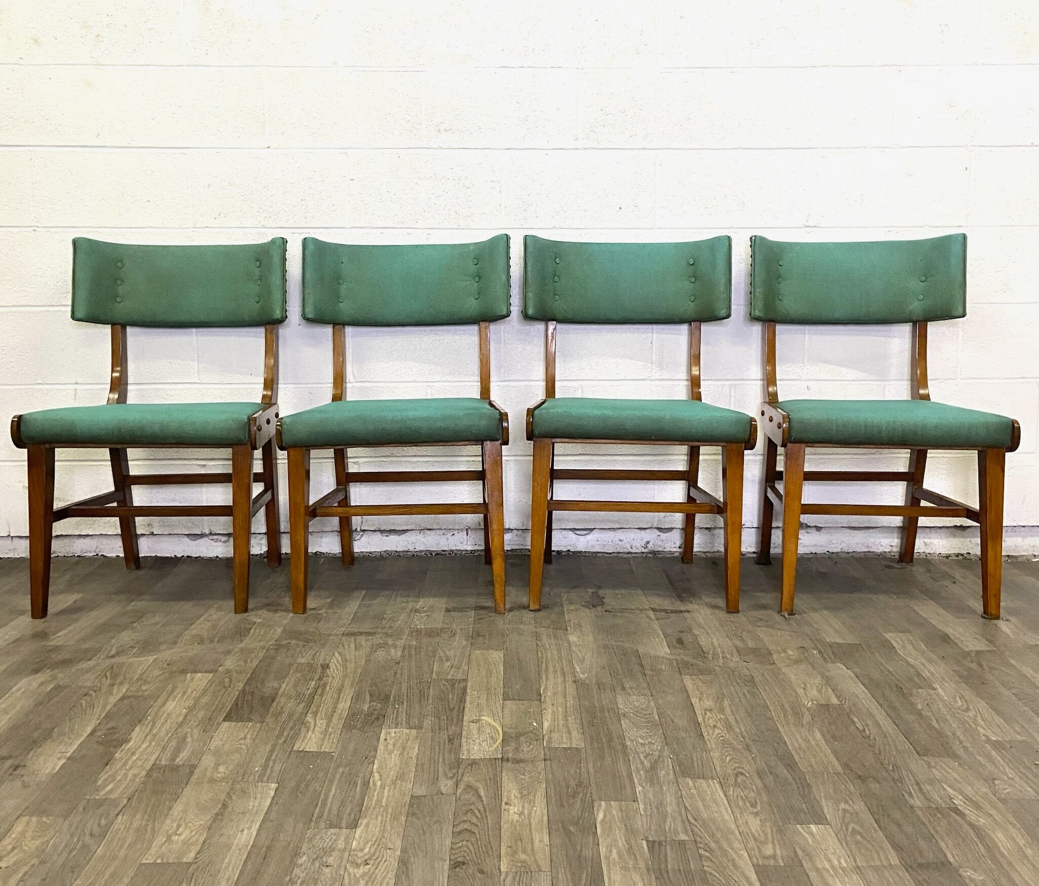 Vintage Mid Century Modern MCM Green Vinyl Dining Chairs Set Etsy