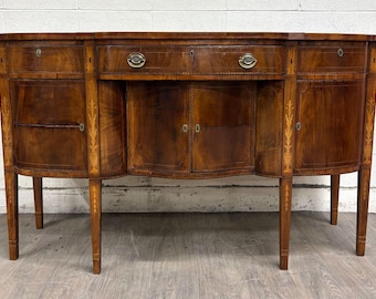 Antique Federal Style Satinwood Inlaid Bowfront Sideboard Server Buffet Credenza