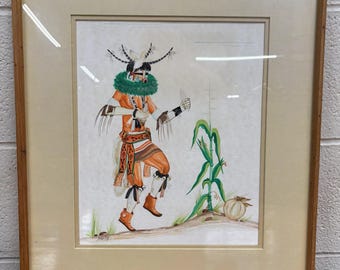 Vintage Original Watercolor “the Zuni Corn Dancer” by Percy Sandy