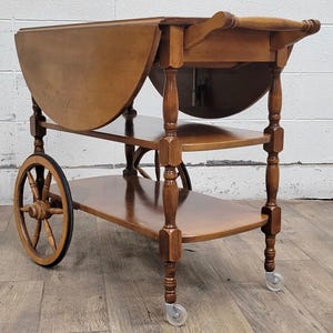 Vintage Solid Maple Drop Leaf Bar Cart Tea Cart