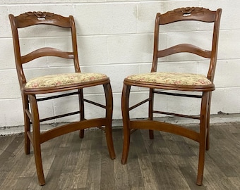 Vintage Rose Back Regency Duncan Phyfe Style Ladder Back Dining Chairs - Pair
