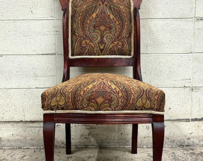 Vintage Edwardian Folding Rocking Chair - Solid Mahogany With Tapestry ...