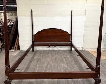Vintage King Size Councill Craftsman Chippendale Mahogany Carved Four Poster Bed