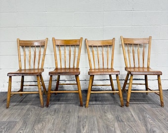 Antique Windsor Farmhouse Arrowback Plank Seat Dining Chairs