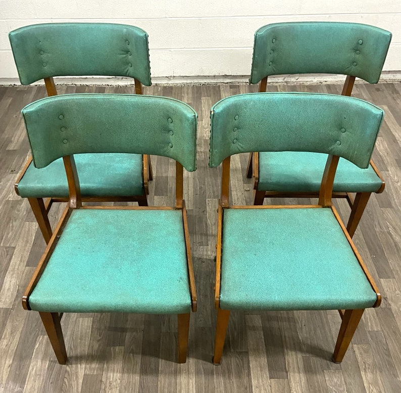 Vintage Mid Century Modern MCM Green Vinyl Dining Chairs Set Etsy