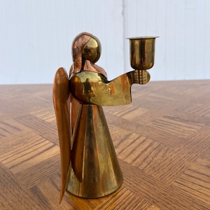 Vintage Brass Angel Figure with Candle Holder