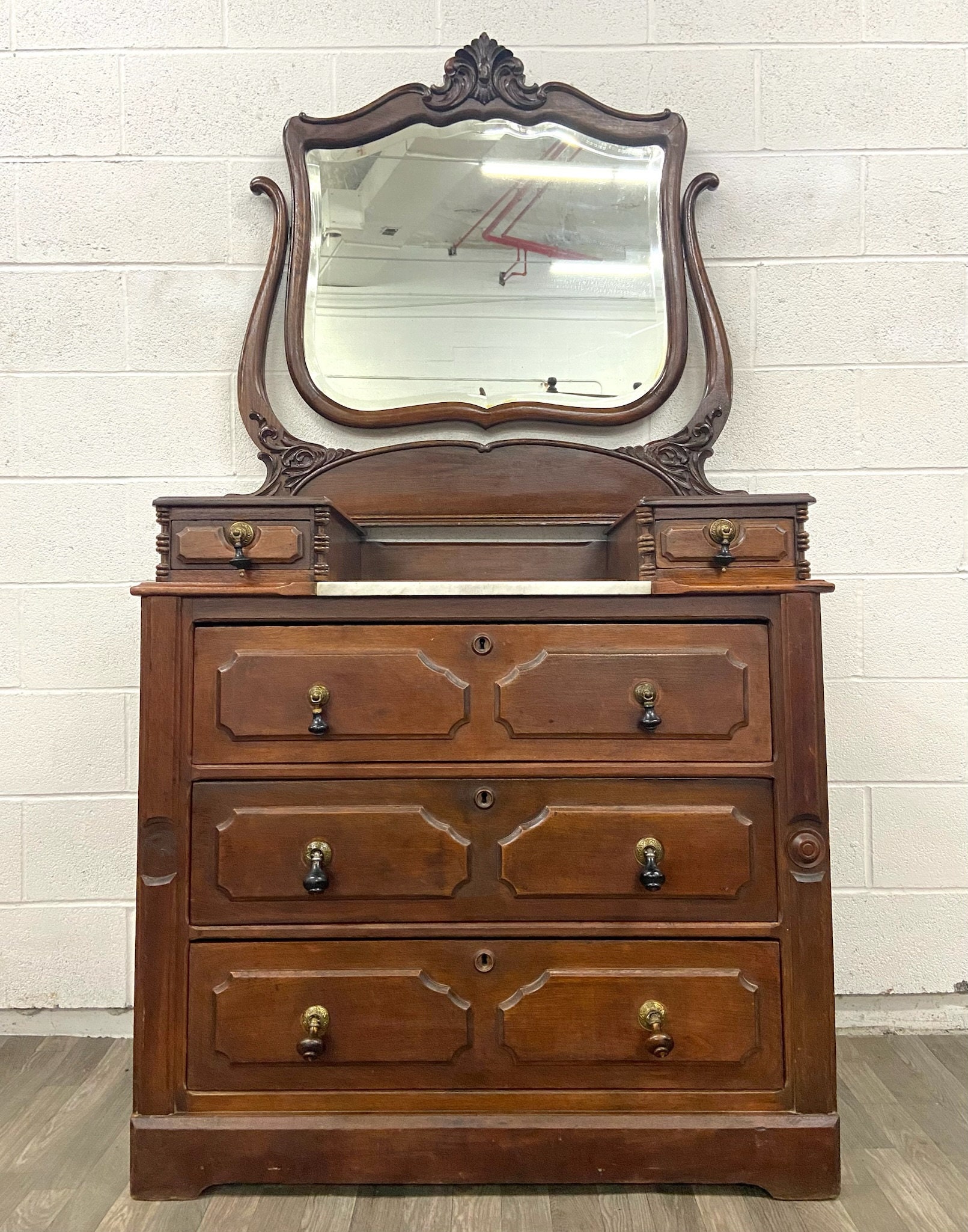 Antique Victorian Walnut and Marble Five Drawer Dresser With Mirror Etsy