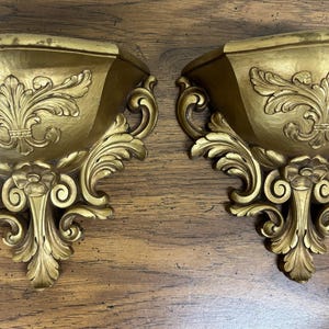 Vintage HOMCO Gold Wall Pockets or Planters - Pair