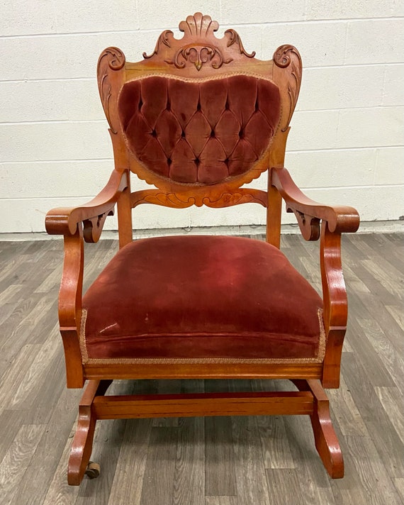 Vintage or Antique Victorian Eastlake Style Carved and Tufted