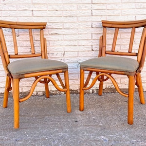 Vintage Ficks Reed Style Rattan Accent Chairs - Pair