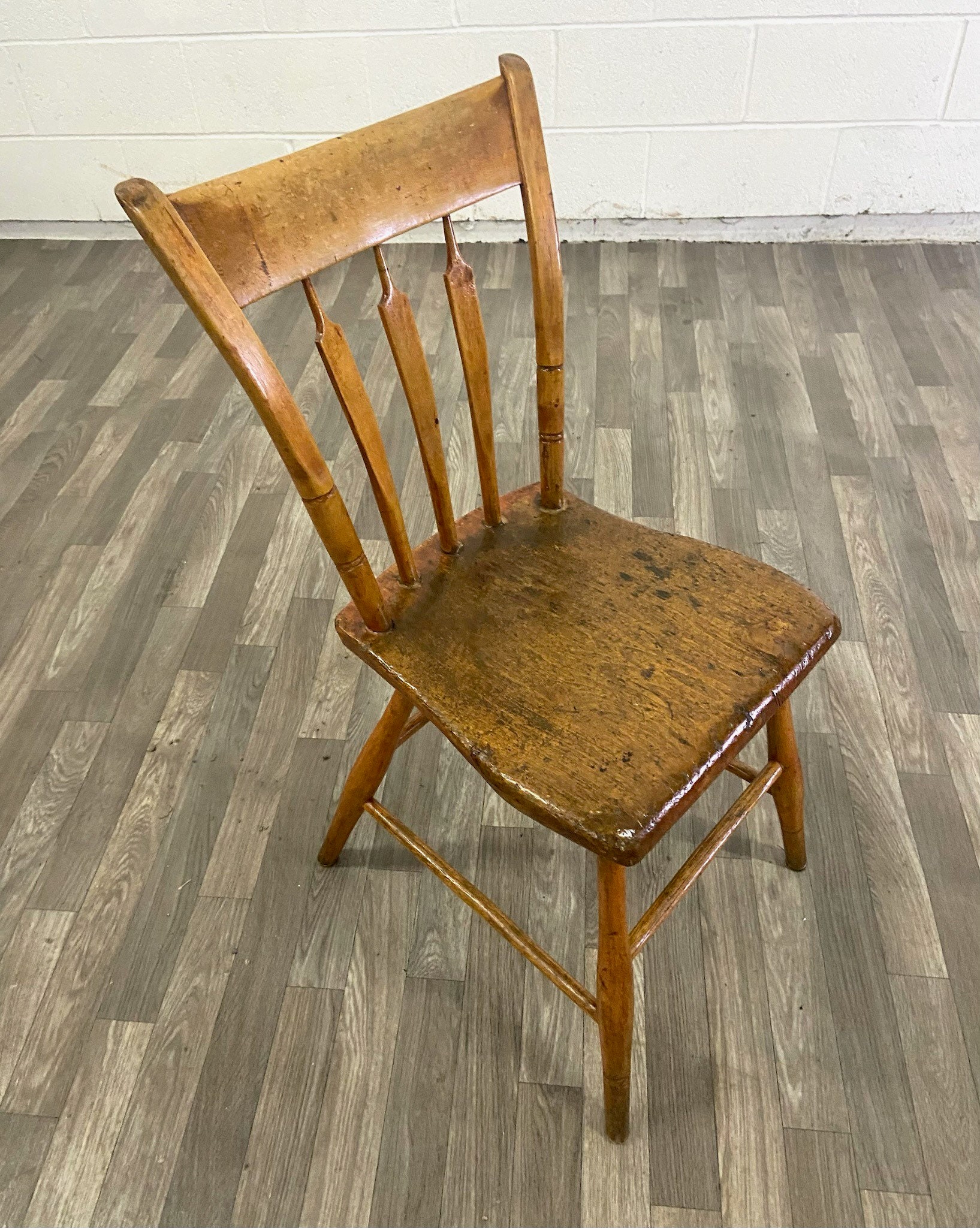 Antique Primitive 19th Century Handmade Farmhouse Plank Seat Spindle Back Chair Etsy UK