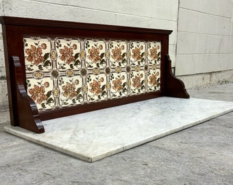 Antique Victorian or Edwardian Marble Top Tile Backsplash Washstand Dresser Top