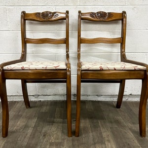 Vintage Mahogany Rose Back Regency Duncan Phyfe Ladderback Dining Chairs - Pair