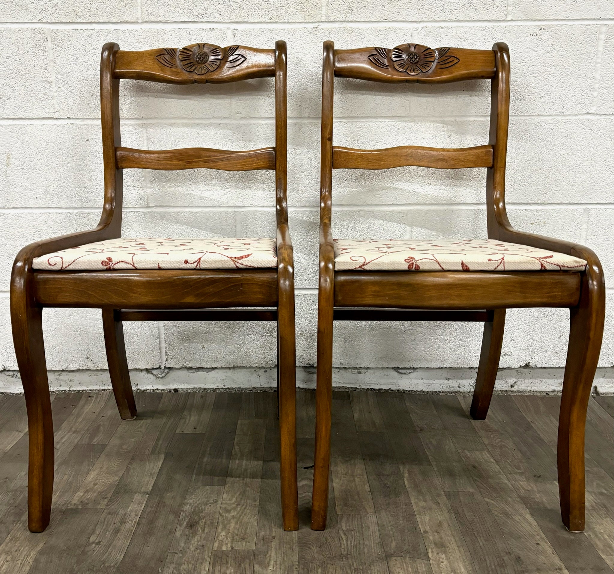 Vintage Mahogany Rose Back Regency Duncan Phyfe Ladderback Dining Chairs Pair Etsy