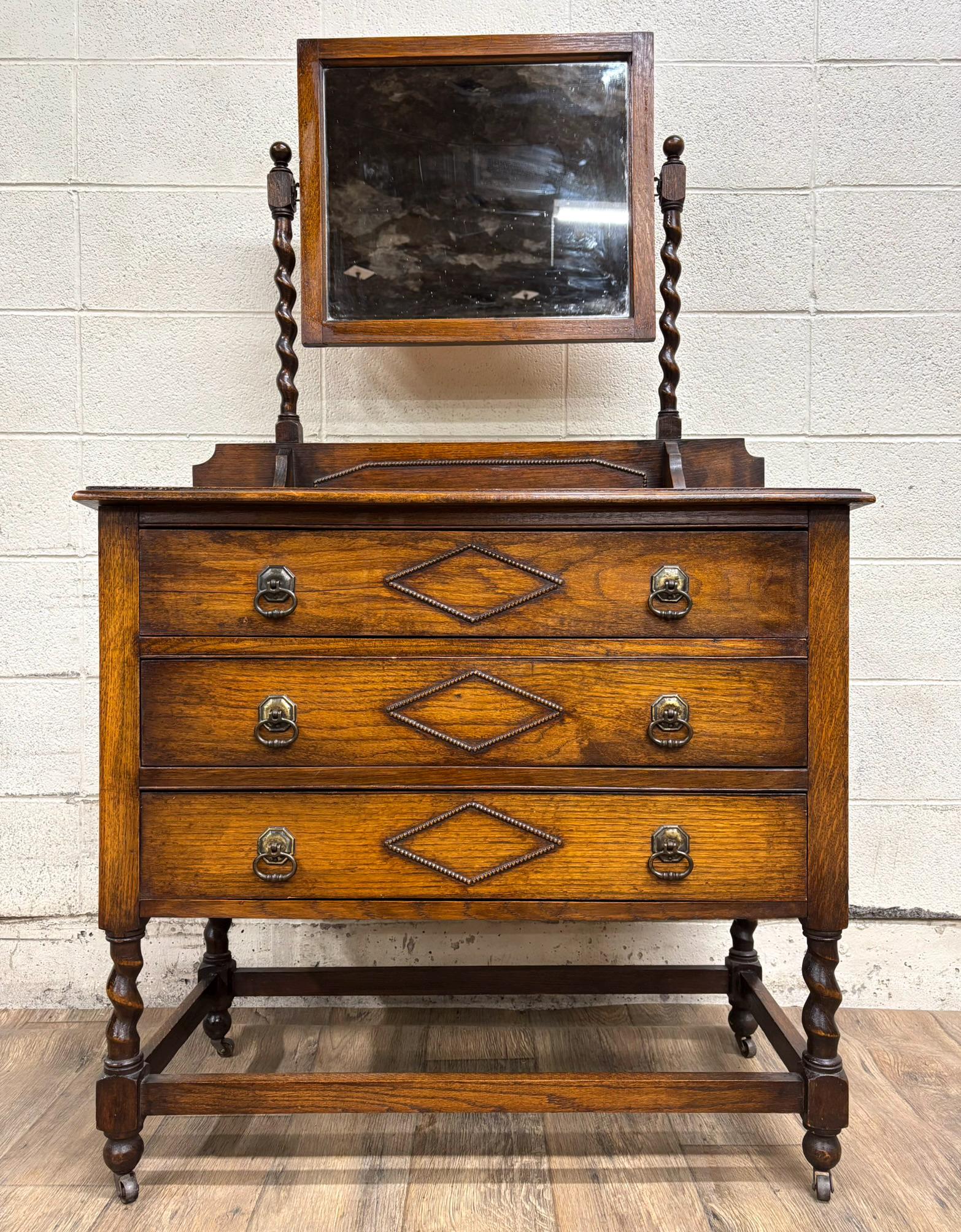 Antique Barley Twist Tiger Oak Dresser With Swivel Mirror - Etsy