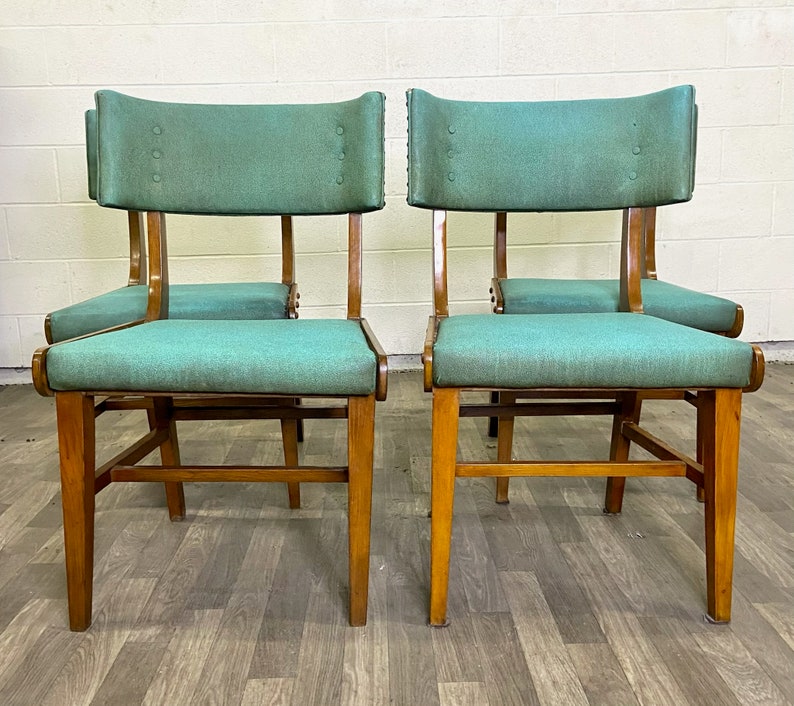 Vintage Mid Century Modern MCM Green Vinyl Dining Chairs Set Etsy