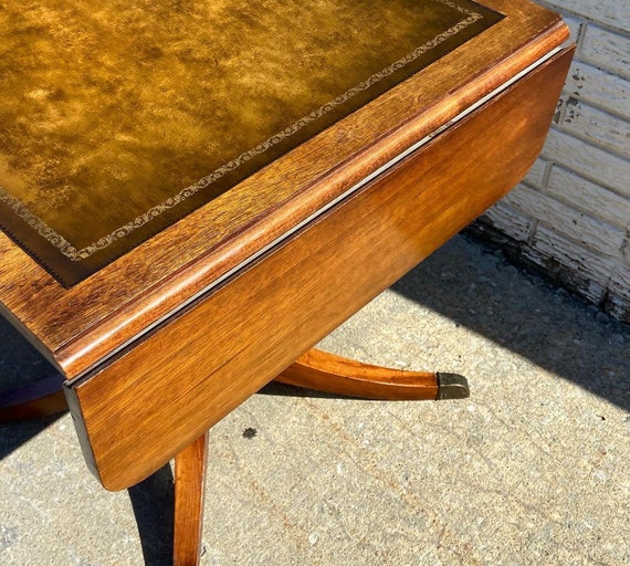 Vintage Drop Leaf Leather Top Side Table or Card Table Etsy UK