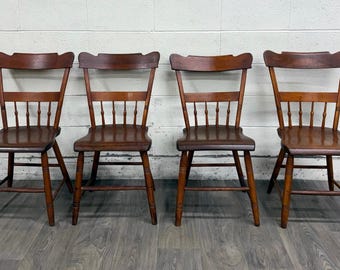 Antique American Country Farmhouse Plank Seat Dining Chairs - Set of 4
