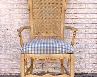 Vintage French Country Style Wingback Caned Back High Back Arm Chair