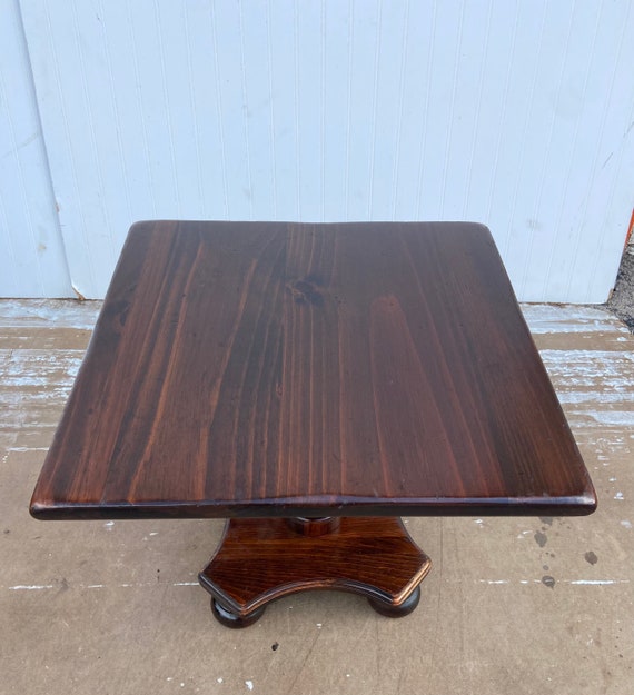 Ethan Allen Antiqued Pine Square Pedestal Cocktail Table 12 8054