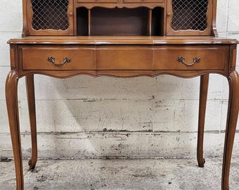 Vintage French Provincial Louis XV Style Leather Top Secretary Writing Desk
