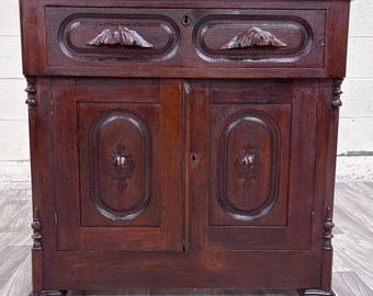 Antique Victorian Eastlake Style Walnut Cupboard Washstand Nightstand