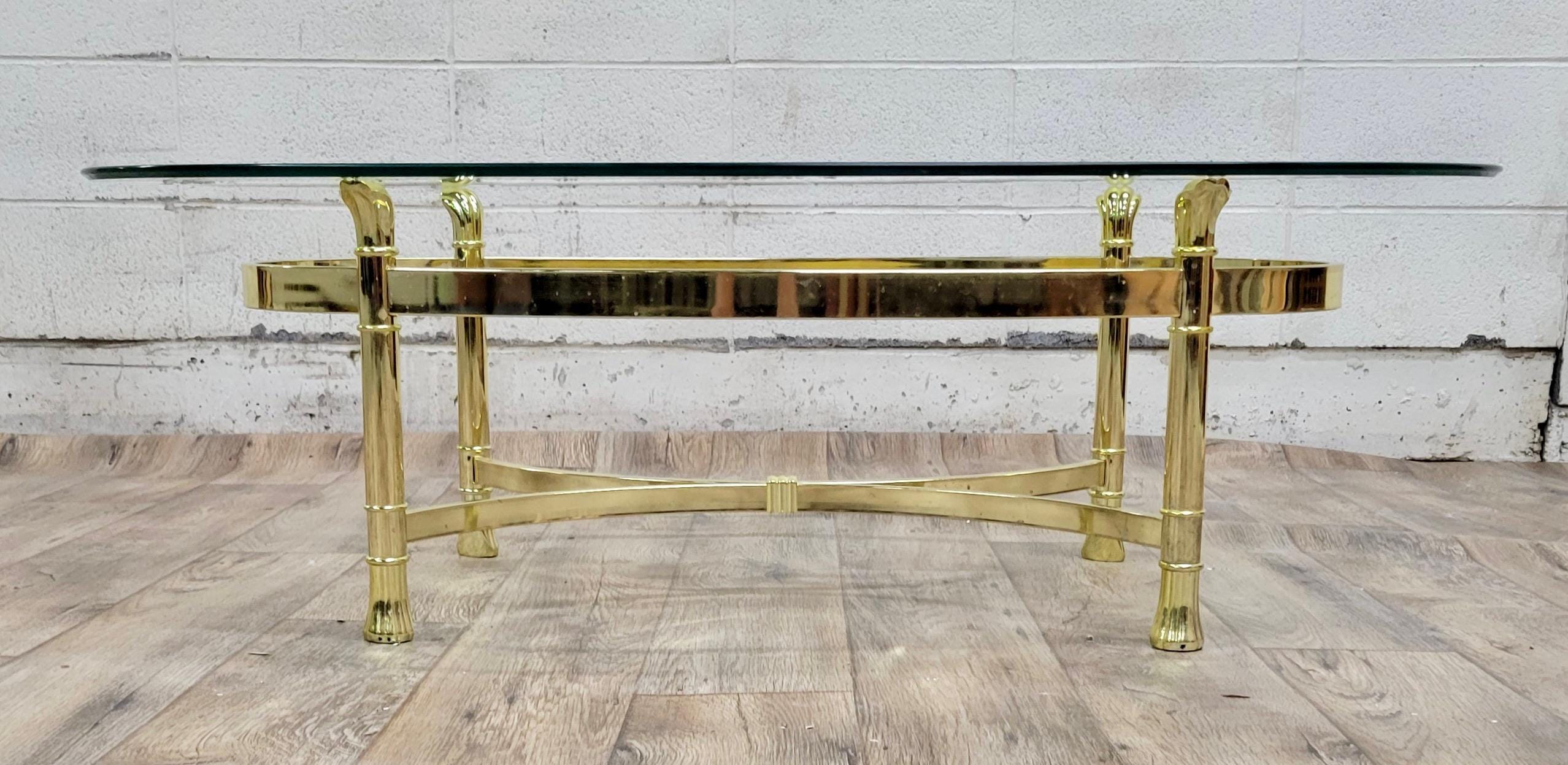 Vintage Mid Century Labarge Style Brass and Glass Oval Coffee