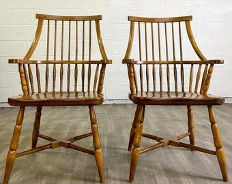 Vintage Sprague and Carleton Windsor Style Comb Back Dining Chairs - Pair
