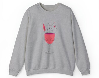 Cute Cat Wine Crewneck Sweatshirt. Crewneck for her