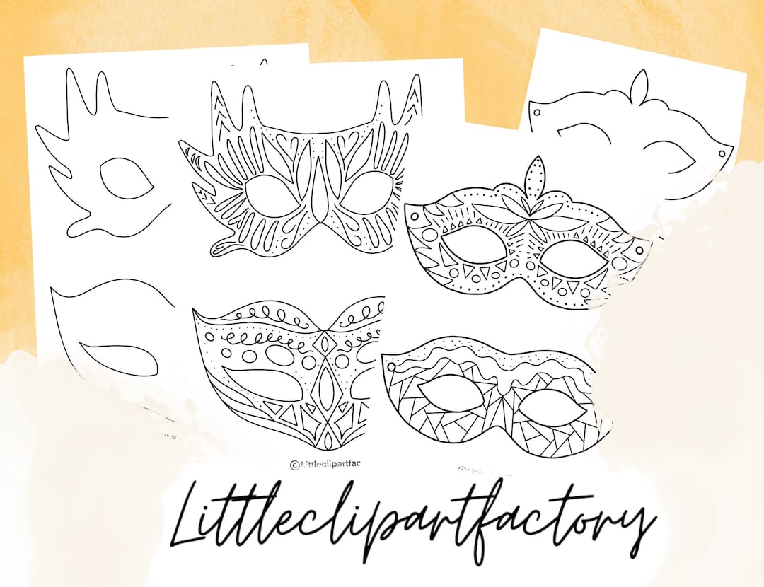 Template Carnival Masks to Color and Design PDF DIY Etsy