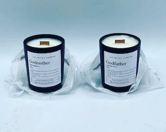 Godmother | Godfather | Godparent Candle 9cl | 20cl Wooden Wick Soy Wax Vegan Candle | Christening Gift | Godparents